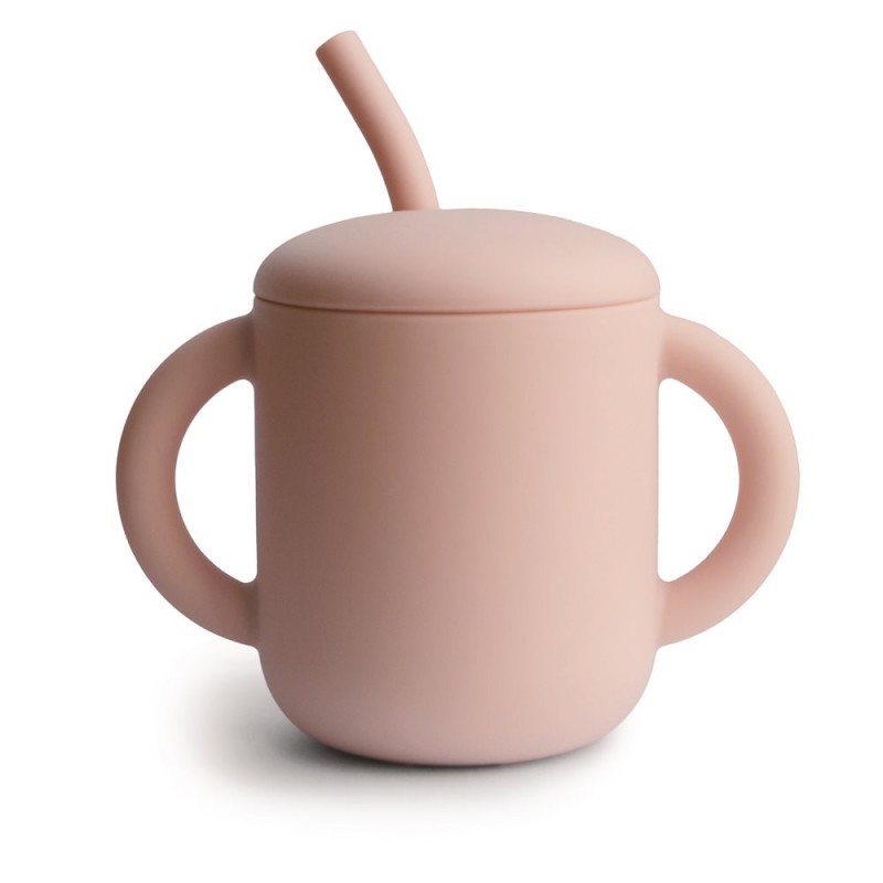 TAZA DIDÁCTICA+PAJITA SILICONA SOLID BLUSH 9.5x7.15x12 CM