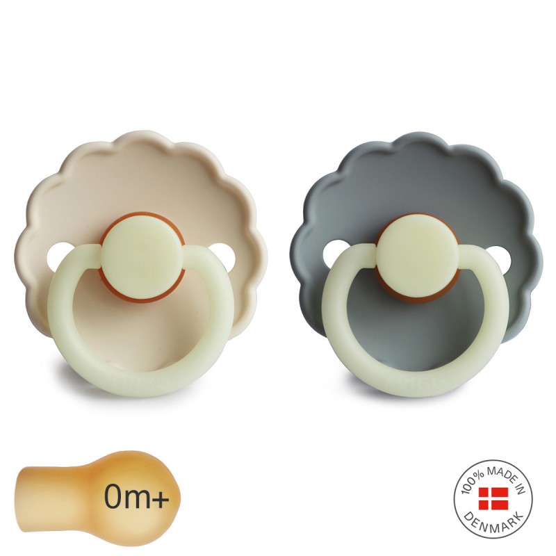 LATEX PACIFIER NIGHT 2 PACK DAISY CREAM/FRENCH GRAY 0+