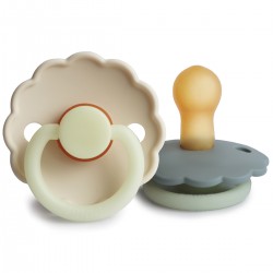 LATEX PACIFIER NIGHT 2 PACK DAISY CREAM/FRENCH GRAY 0+