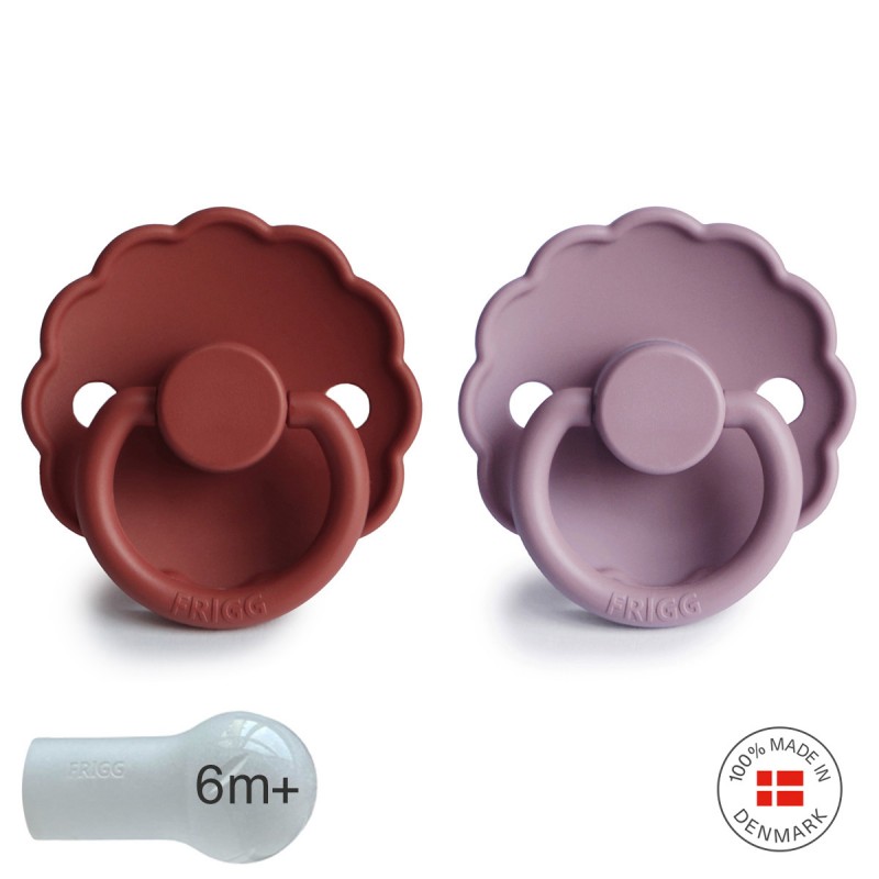 SILICONE PACIFIER BLOCK 2 PACK DAISY BAKED CLAY/HEATHER 6+