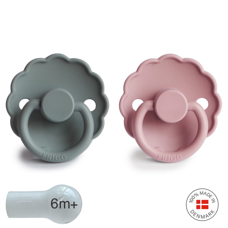 SILICONE PACIFIER BLOCK 2 PACK DAISY FRENCH GRAY/BABY PIN 6+