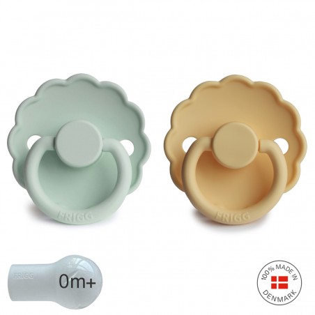 SILICONE PACIFIER BLOCK 2 PACK DAISY SEAFOAM/P.DAFFODIL 0+