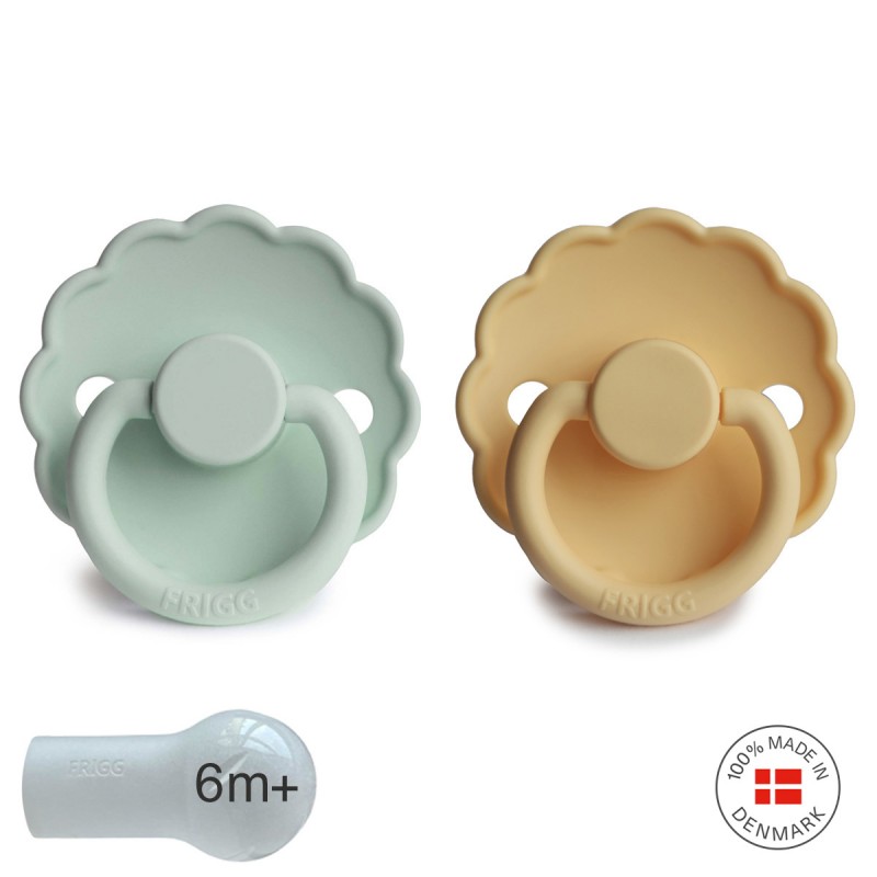 SILICONE PACIFIER BLOCK 2 PACK DAISY SEAFOAM/P.DAFFODIL 6+