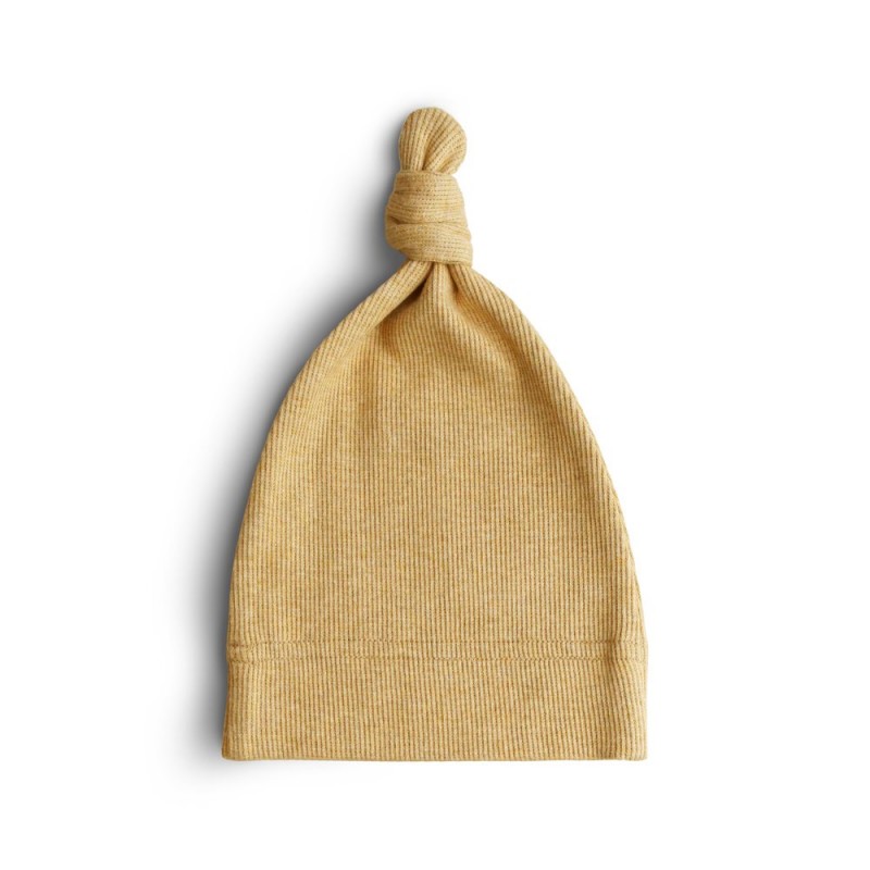 GORRO CANALÉ CON NUDO MUSTARD MELANGE 0-3m