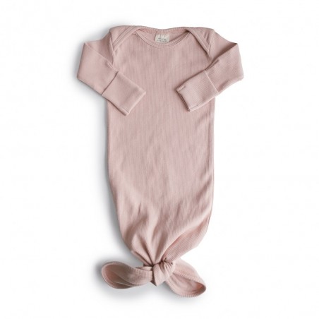 RIBBED KNOTTED BABY GOWN L/S BLUSH 0-3m