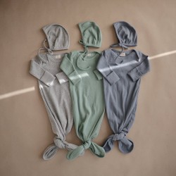 RIBBED KNOTTED BABY GOWN L/S GRAY MELANGE 0-3m