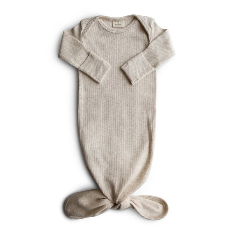 RIBBED KNOTTED BABY GOWN L/S BEIGE MELANGE 0-3m