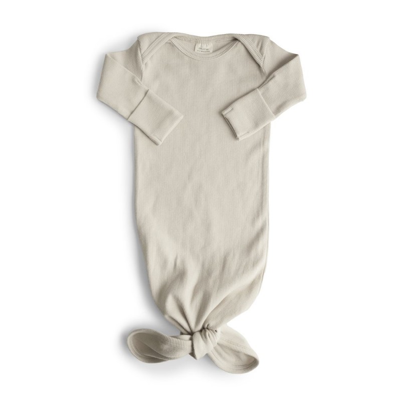 RIBBED KNOTTED BABY GOWN L/S IVORY 0-3m