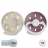 SILICONE PACIFIER NIGHT 2 PACK MOON PHASE CREAM/TW.MAUVE 6+