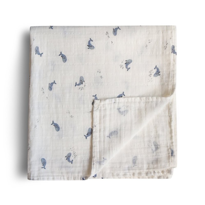 SWADDLE PRINT WHALES 120x120 CM