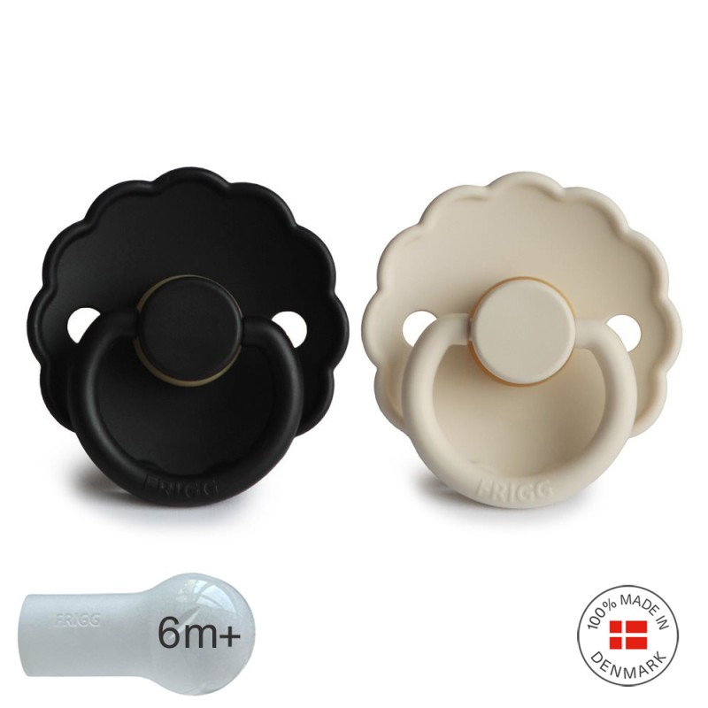 SILICONE PACIFIER BLOCK 2 PACK DAISY CREAM/JET BLACK 6+