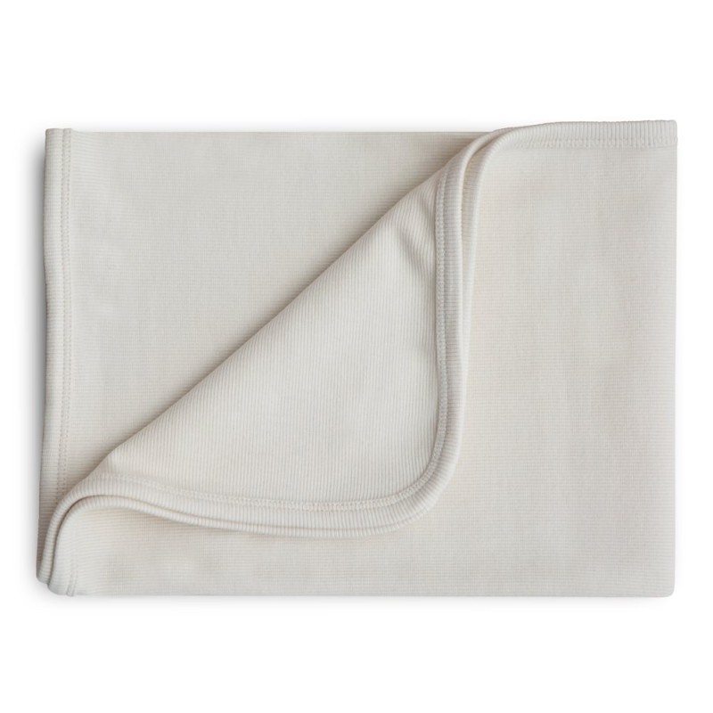 COPERTA IN COTONE RIBBED PLAIN IVORY 89x89 CM
