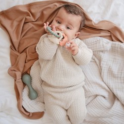 KNIT BLANKET RIBBED PLAIN TAN 89x89 CM