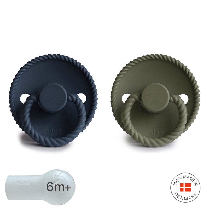 SILICONE PACIFIER BLOCK 2 PACK ROPE DARK NAVY/OLIVE 6+